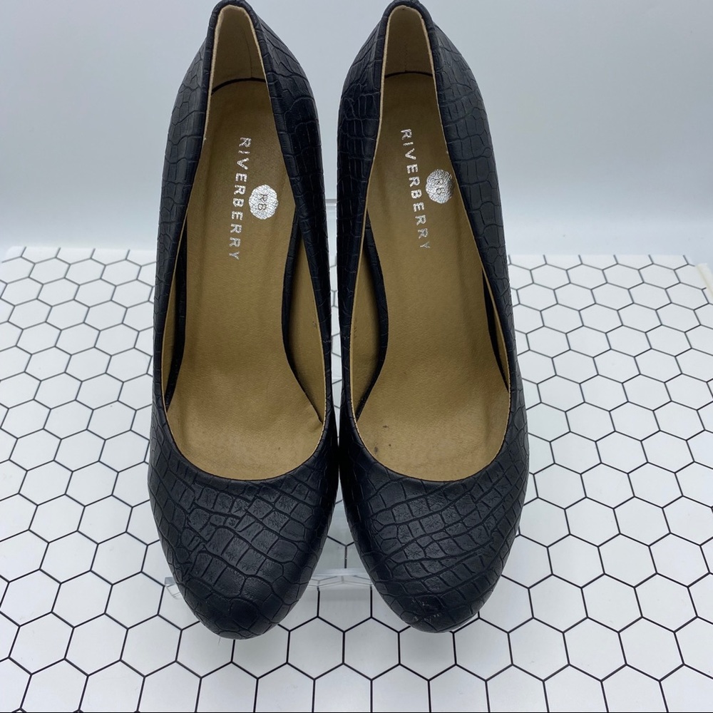 River berry “Piper” black snake skin pumps